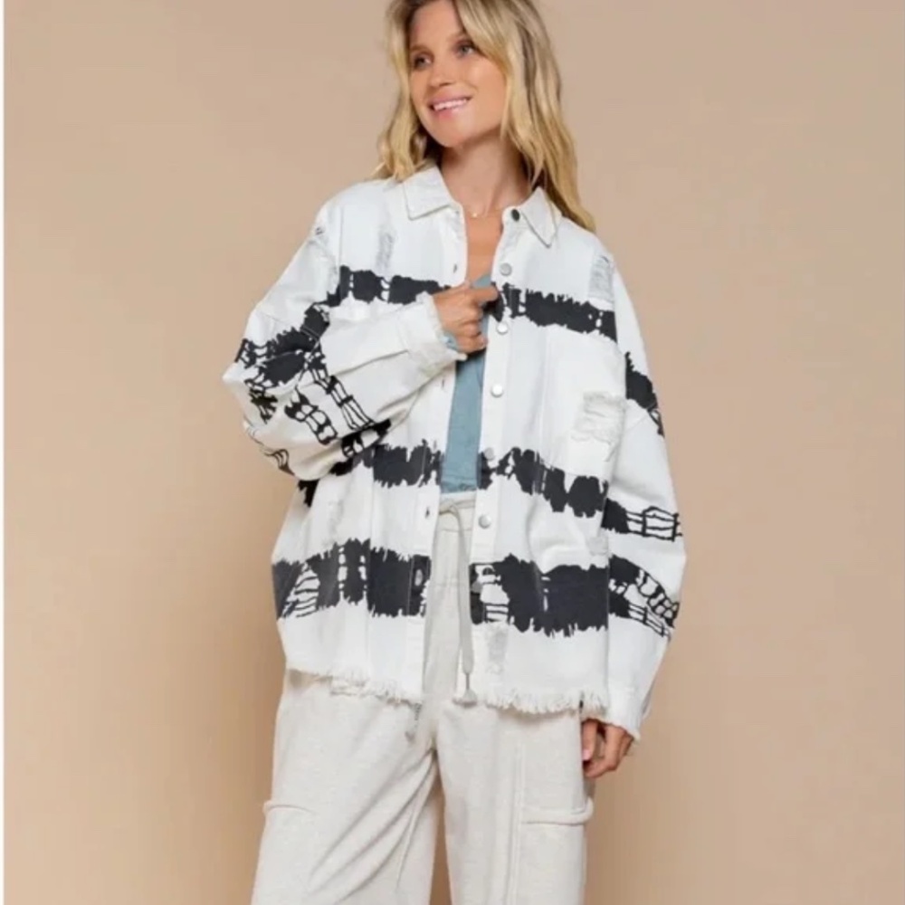 POL Oversized Tie Dye Denim Shacket